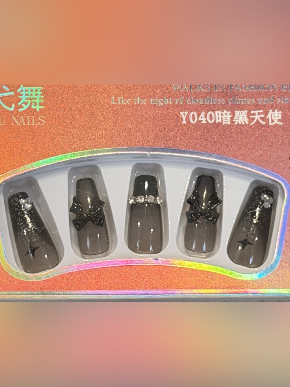Black Bow Goth Glam Press On Nails Smoky Nude Y2K